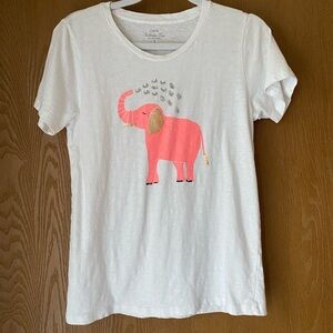J. Crew Small White Tee with Pink Elephant Design